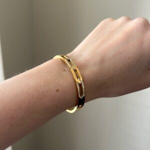 Gold Plated Bangle w/ Snap Closure & Crystal Detailing
